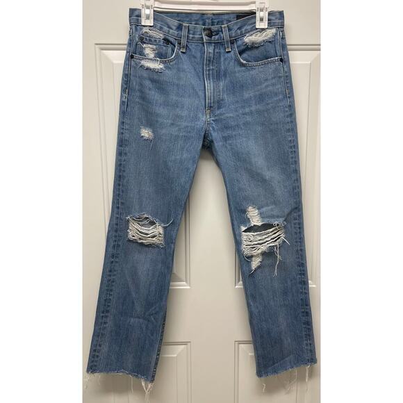 Rag & Bone Straight Leg Jean in Shaker Wash Distressed Raw Hem size 27 - Picture 1 of 6